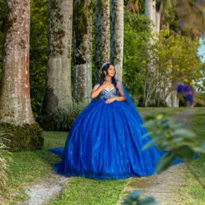 Vestido de Quinceañera Azul Real con Pedrería y Tul