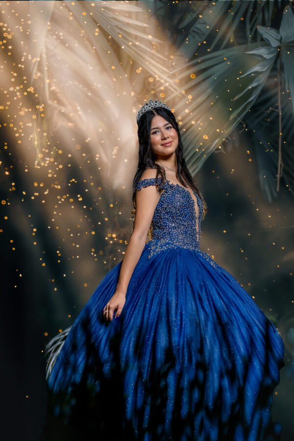 Vestido de Quinceañera Azul Real con Pedrería y Tul